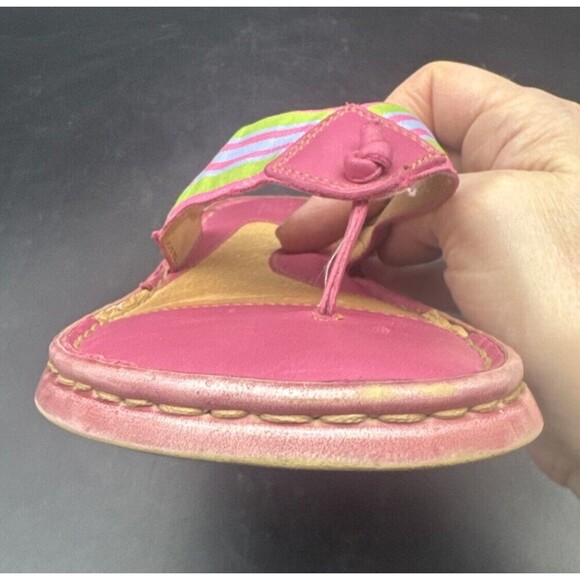 BORN Women’s PINK Leather w/ Stripes FlipFlop Slip On Flat Sandals Sz 8-8.5 - Picture 8 of 15